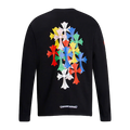 Gothic Cross & Graphic Print Long-Sleeve Crewneck Sweatshirts (Black/White)