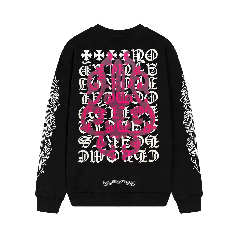 Gothic Cross & Graphic Print Long-Sleeve Crewneck Sweatshirts (Black/White)