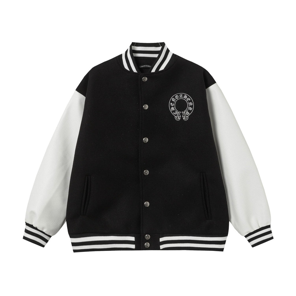 Layered Cross Varsity Jacket - Black White Street Style Outerwear 2208
