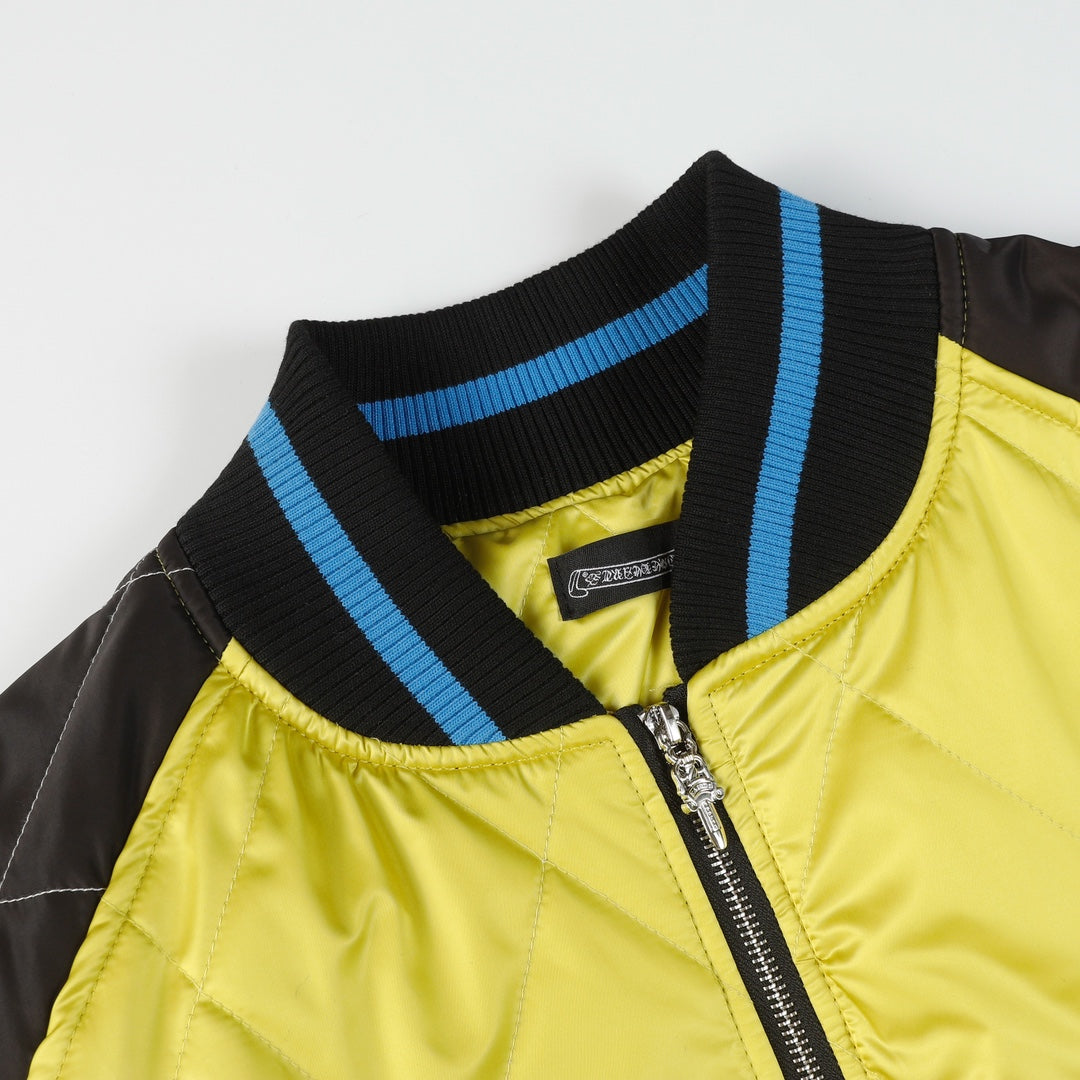 Flaming Youth Bomber Jacket - Yellow Black Graphic Street Coat D10