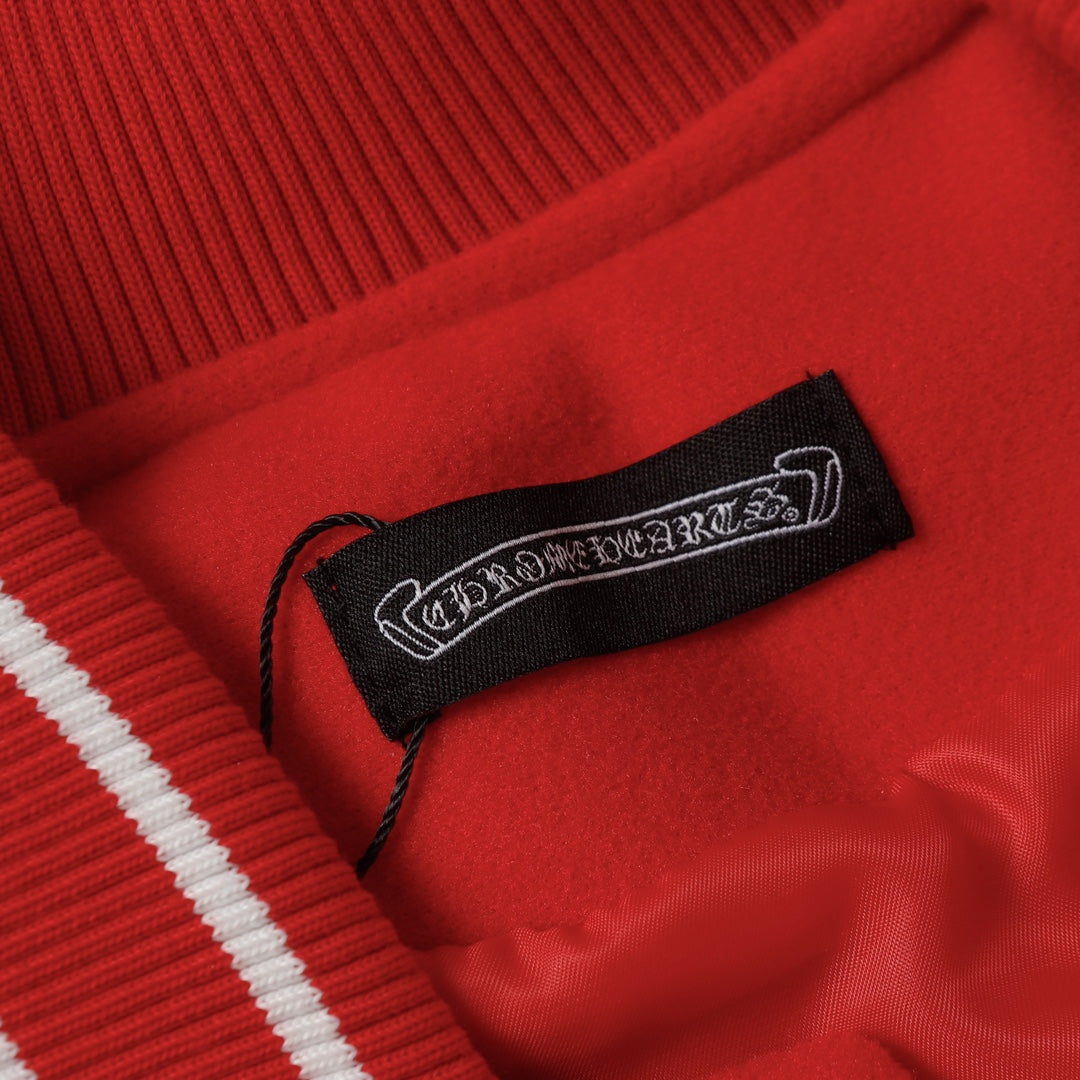 Red Cross Varsity Jacket - White Sleeve Gothic Street Baseball Coat D68